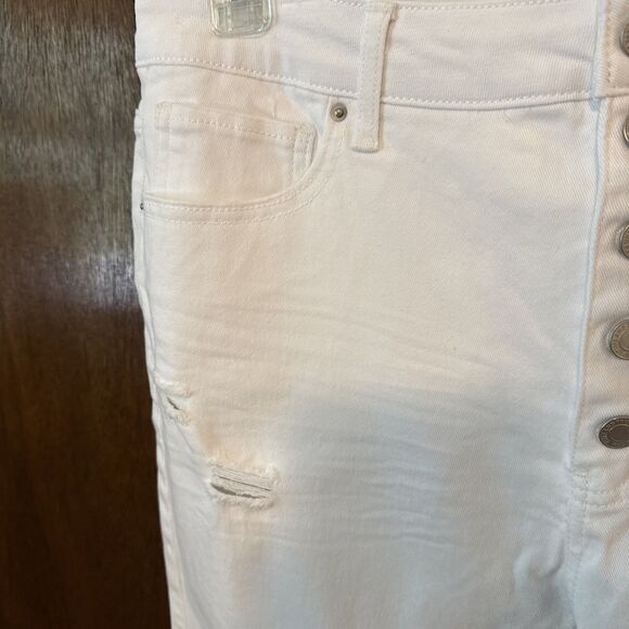 NEW Distressed High-Rise 5 Button Fly Straight Leg Raw Hem Jeans size 16 White - Picture 3 of 10